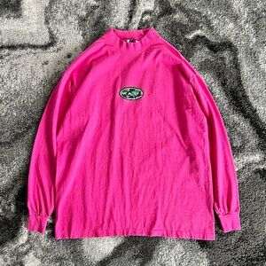 Vintage 90s Maui and Sons Pink Long Sleeve Surfing Shark Graphic Shirt